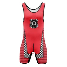 Maskulo NWS322 High Cut Wrestling Singlet with Zipper in Red, Black, White. Spandex with Puppy Icon, soft and smooth for posing, party, cosplay, bedroom games.