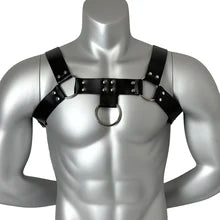 Maskulo NHR311 black thick PU leather chest bulldog harness with stainless steel, for cosplay, parties, or role-playing.