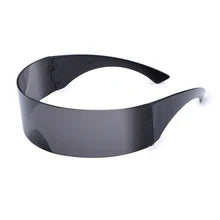 Maskulo NQ1390 black narrow cyclops visor sunglasses with futuristic design, UV400, and mirrored lenses for cycling, parties, or daily wear.