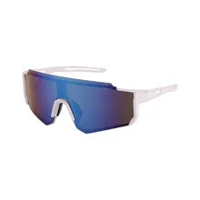 Maskulo NQ1394 plastic sunglasses with white frame and blue gradient glass for extreme sports. Windproof and anti-glare, ideal for riding, running, and daily wear.