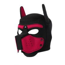 Maskulo NQ1403 Red & Black Neoprene Puppy Mask Hood with Removable Muzzle for Cosplay & Role-Playing.