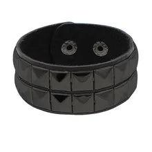 Maskulo NQ3342 black 3cm PU leather wristband with square metal rivets. Hand accessory for a luxurious, fluid mood look, ideal for daily wear, cosplay, party, walking, and travel.
