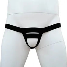 Maskulo NQ4327 men's black jockstrap: pull-up enhancing underwear with elastic straps, made of nylon/spandex for daily wear, sports, or parties.