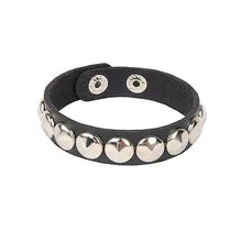 Maskulo NQ3329 black 1cm PU leather wristband with silver metal rivets, perfect for cosplay, daily wear, parties, walking, or travel.