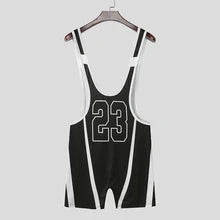 Maskulo NWS334 Mid-Cut Wrestling Singlet '23' in black and white, made of quick-dry polyester/spandex. Ideal for gym, sports, daily wear, or posing.