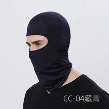 Blue-navy balaclava with eye opening from Maskulo Berlin for motorcycle helmets and outdoor sports, made of quick-dry polyester and spandex.
