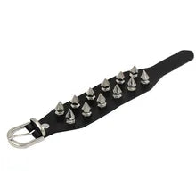 Maskulo NQ3333 Black/Silver 3cm PU Leather Wristband with THICK Spikes, Gothic Hand Accessory for an Alternative Look.