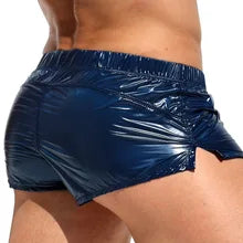 Maskulo NSH346 Shiny Jogging Style Shorts in Blue Navy, made of glossy polyester, smooth to touch, ideal for gym, sports, daily wear, or travel.