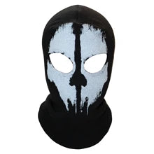 Maskulo NQ1311 Black and White Balaclava: Thick cotton/polyester/spandex hood with white screen print, ideal for tactical activities and role-playing in autumn, winter, or spring.