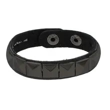 Maskulo NQ3341 black PU leather wristband with square metal rivets. Hand accessory for a luxurious look, ideal for daily wear, parties, cosplay, and travel.