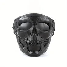 Maskulo NQ1458 Skull Plastic Face Mask with Acryl Visor, black, windproof, ideal for motorcycle riding, cosplay, and tactical activities.