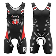 Maskulo NWS314 High Cut Wrestling Singlet with Puppy Icon in Black, Red, White; Spandex for comfort, ideal for posing, parties, cosplay, bedroom games.