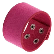 Maskulo NQ3353 Pink Strong/Silver PU Leather Wristband with Snap Buttons, 5cm. Hand accessory for a creative look.