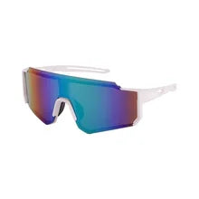 Maskulo NQ1395 Plastic Sunglasses: white frame, blue gradient, extreme sports style. Windproof, anti-glare for cycling, running, daily wear.