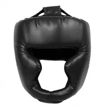 Maskulo NQ1372 Black Padded PU Leather Boxing Helmet. Plain design, adjustable with Velcro and lacing, for party, game, bedroom use.