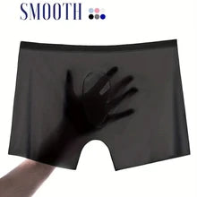 Maskulo NSH352 Black See-Through Silky Trunk Shorts for men, made of tight, stretchy polyester/spandex with a glossy shine. Ideal for gym, sports, or intimate wear.