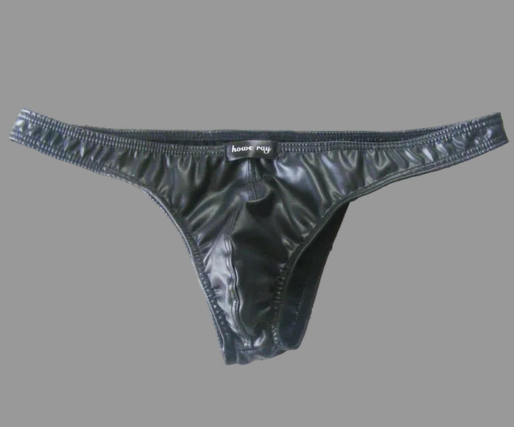 Maskulo NBR322 black leather look briefs, stretchy and smooth, ideal for daily wear, parties, or role-playing.