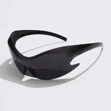 Maskulo NQ1397 Black One Piece Sunglasses: Plastic frame, black UV400 lenses. Punk/Hip Hop style, ideal for cycling, daily wear, parties.