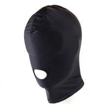 Maskulo NQ1320 Black Mouth-only Opening Full Face Balaclava in Polyester/Spandex. Ideal for role-playing, tactical activities, MTB cycling, and outdoor sports.