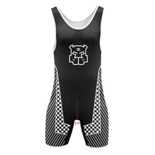 Maskulo NWS316 High Cut Wrestling Singlet with Open Front/Rear, Black/White, featuring Puppy Icon and soft Spandex, ideal for posing, parties, cosplay, and bedroom games.