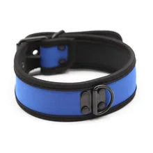 Maskulo NQ1438 Puppy Accessory Collar for Role-Playing in blue and black neoprene and stainless steel, ideal for Halloween, cosplay, and bedroom games.