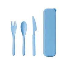 Maskulo NGL315 Blue Plastic 3-piece Travel Cutlery Set for travelers.