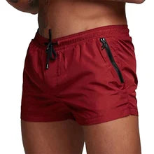 Maskulo NSH331 Red Dark Nylon Shorts with zippered pockets and black waist lace, ideal for gym, sports, and casual wear.