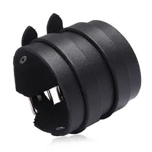 Maskulo NQ3327 Black PU Leather Bracelet, 6cm with 2 straps. Durable, stainless steel wristband for cosplay, daily wear, parties, or travel.
