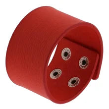 Maskulo NQ3352 red/silver 5cm PU leather wristband with snap buttons. Stylish hand accessory for cosplay, daily wear, parties, walking, or travel.