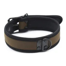 Maskulo NQ1446 Puppy Accessory Collar for Role-Playing in brown-rust and black, made from neoprene and stainless steel, ideal for Halloween play, cosplay, and bedroom games.