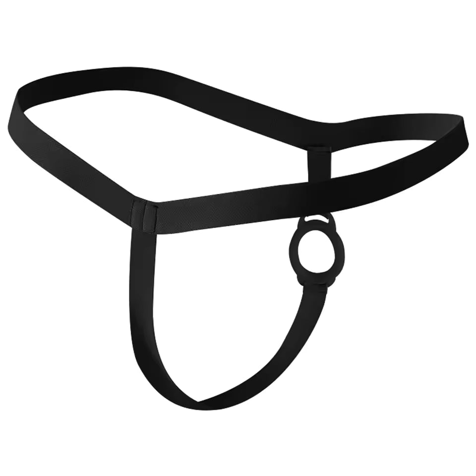 Pull-up String Underwear with Silicone Cockring. Black