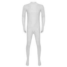 Maskulo NST335 white Spandex Full Body Suit with zipper, ideal for cosplay, parties, posing, or bedroom games.