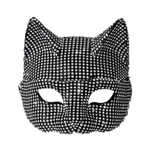 Maskulo NQ1352 Black Crystal Big Cat Mask: Fancy Masquerade for Cosplay, Halloween, or Parties.