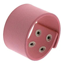 Maskulo NQ3351 5cm pink pale/silver PU leather wristband with snap buttons, ideal for cosplay, daily wear, parties, travel.