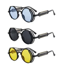 Maskulo NQ1389 Sunglasses with round black/blue light lenses, made from PVC/Acryl. Unique shape for daily wear, parties, and sports.