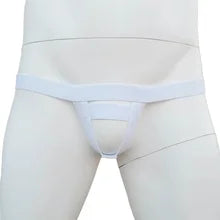 Maskulo NQ4328 white men's pull-up enhancing jockstrap with elastic straps, made of nylon/spandex, for daily wear, sports, or posing.