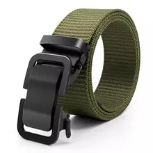 Maskulo NQ4317 Nylon Jeans Belt with Metal Buckle in Green Army/Black, military style, for daily wear, tactical activities, travel, and walking.