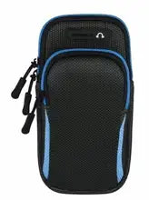 Maskulo NBG331 Biceps Smartphone Bag in Black/Blue, made from Nylon/Polyester with 3 zippered compartments, ideal for running, gym, and parties.