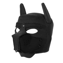 Maskulo NQ1423 Black Neoprene Puppy Mask Hood with Removable Muzzle for cosplay, role-playing, and parties.