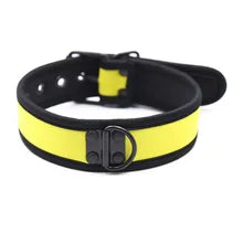 Maskulo NQ1432 Puppy Accessory Collar for role-playing, yellow/black, neoprene/stainless steel, for cosplay, parties, and bedroom games.