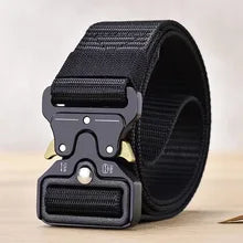 Maskulo NQ4333 Black Military Heavy Belt with Metal Buckle, tactical, nylon/stainless steel, for daily wear, travel, activities.