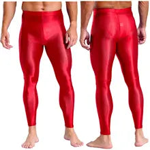 Maskulo NLG313 Red Silky & Glossy Fetish Leggings, tight polyester/spandex, for bedroom games, cosplay, parties.