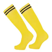Maskulo NSC327 Yellow Knee Soccer Socks with black stripes, made of Polyester/Spandex, breathable, quick-dry, for football.