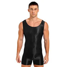 Maskulo NWS324 Black Silky High Cut Wrestling Singlet for men, tight and stretchy polyester/spandex with glossy shine, ideal for gym, sports, or daily wear.