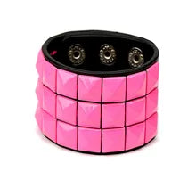 Maskulo NQ3347 6cm Pink/Black PU Leather Wristband with Square Metal Rivets, for cosplay, daily wear, party, travel.