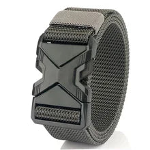 Maskulo NQ4316 Gray Nylon Jeans Belt with 'X' Design Plastic Buckle for daily wear, tactical activities, travel, or walking.