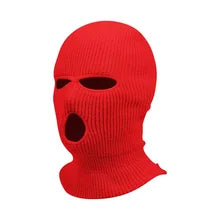 Maskulo NQ1329 red 3-opening full face winter balaclava made of thick knitted polyester, spandex, nylon, ideal for cycling, ski, snowboard, tactical activities, and role-playing.