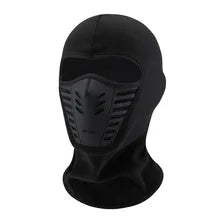Maskulo NQ1312 black synthetic balaclava with plastic front for motorcycle riding, tactical activities, and role-playing.