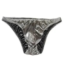 Maskulo NBR317 Silver Posing Briefs for men, bodybuilder styled with a pouch, made from polyester/spandex. Ideal for posing and daily wear.