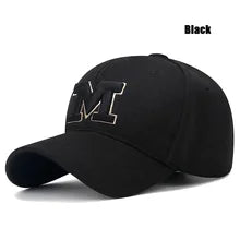 Maskulo NQ1337 Black Letter M Premium Cotton Baseball Cap with 3D embroidery. Ideal for daily wear, parties, travel, and as a gift.